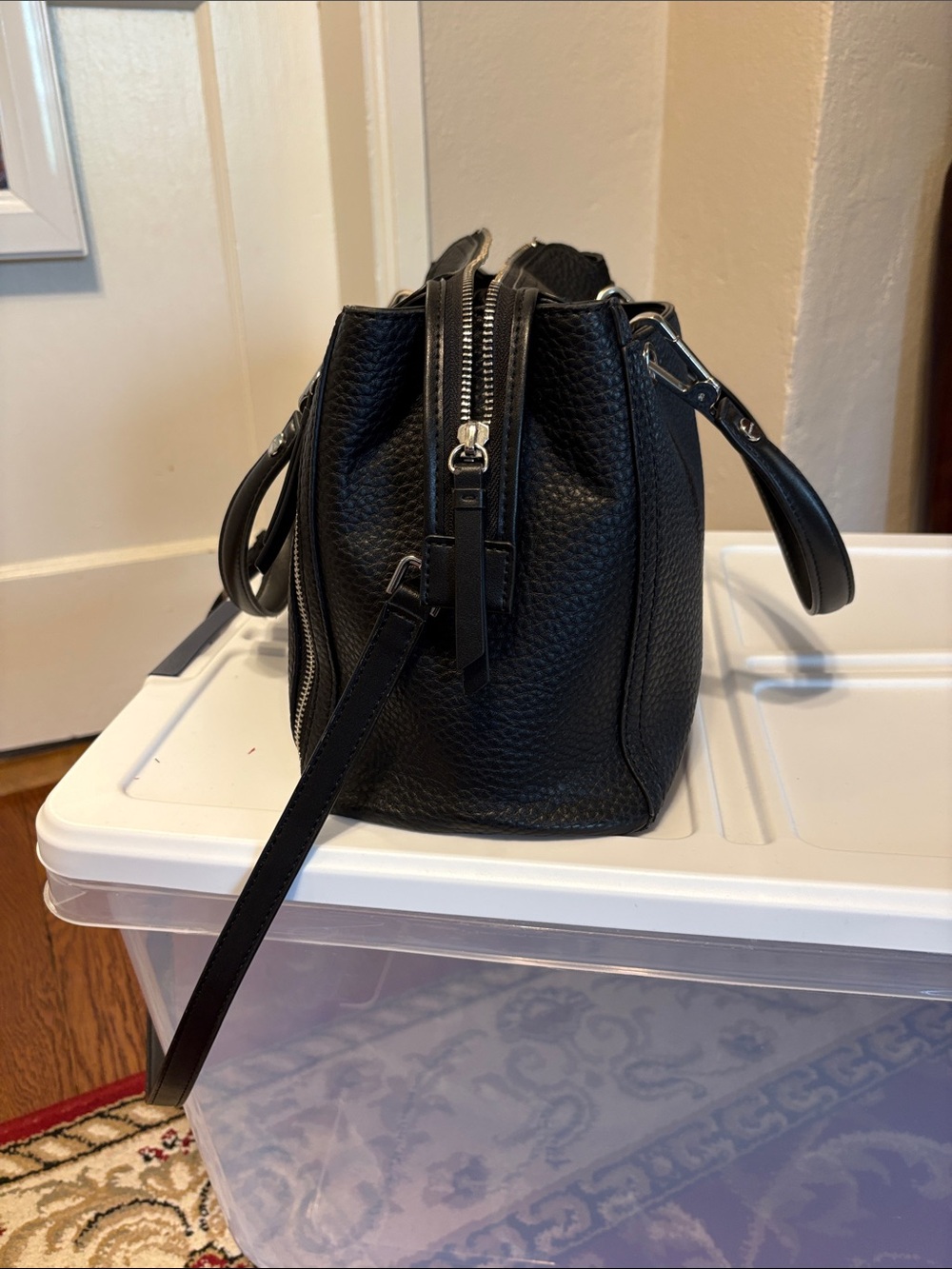 Calvin Klein Black Pebbled PU Leather Top-Handle Garnet Tote - Picture 12 of 15